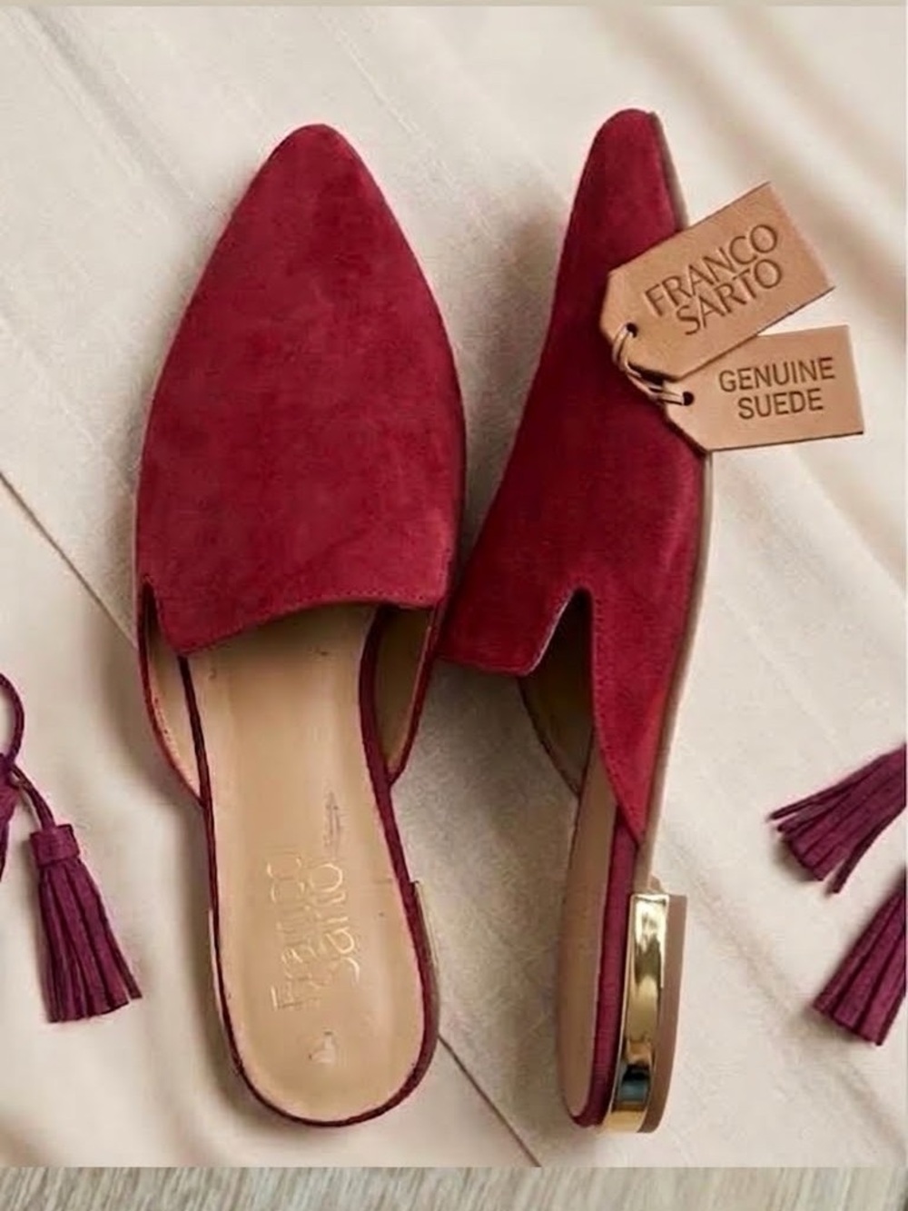 Franco Sarto Russo Women's Red Suede Leather Pointed Toe Mule Flats Size 8M